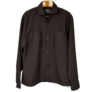 Saints Studio Mens Chocolate Brown Textured Plisse Snap Front Shirt Jacket Large